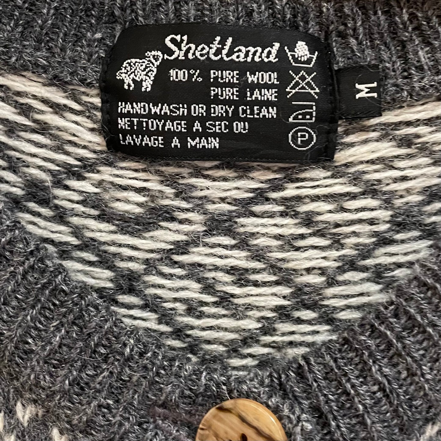 Fair Isle Wool Cardigan Gray Shetland