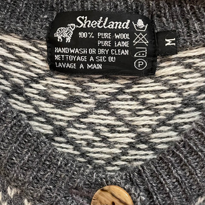 Fair Isle Wool Cardigan Gray Shetland