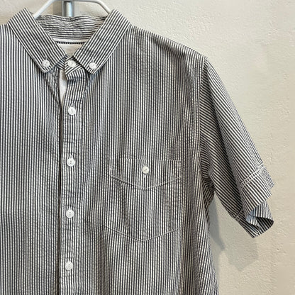 Striped Short-Sleeve Shirt White Black Double-Stitched