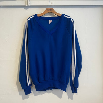 V-neck White Lined Sweatshirt Blue