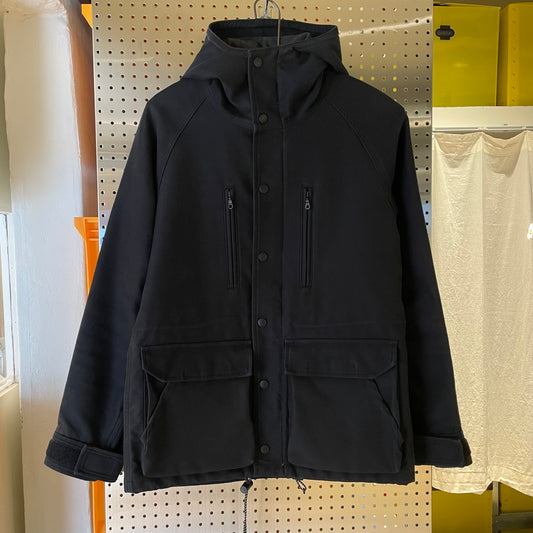 Black Cotton-Wool Hooded Utility Jacket