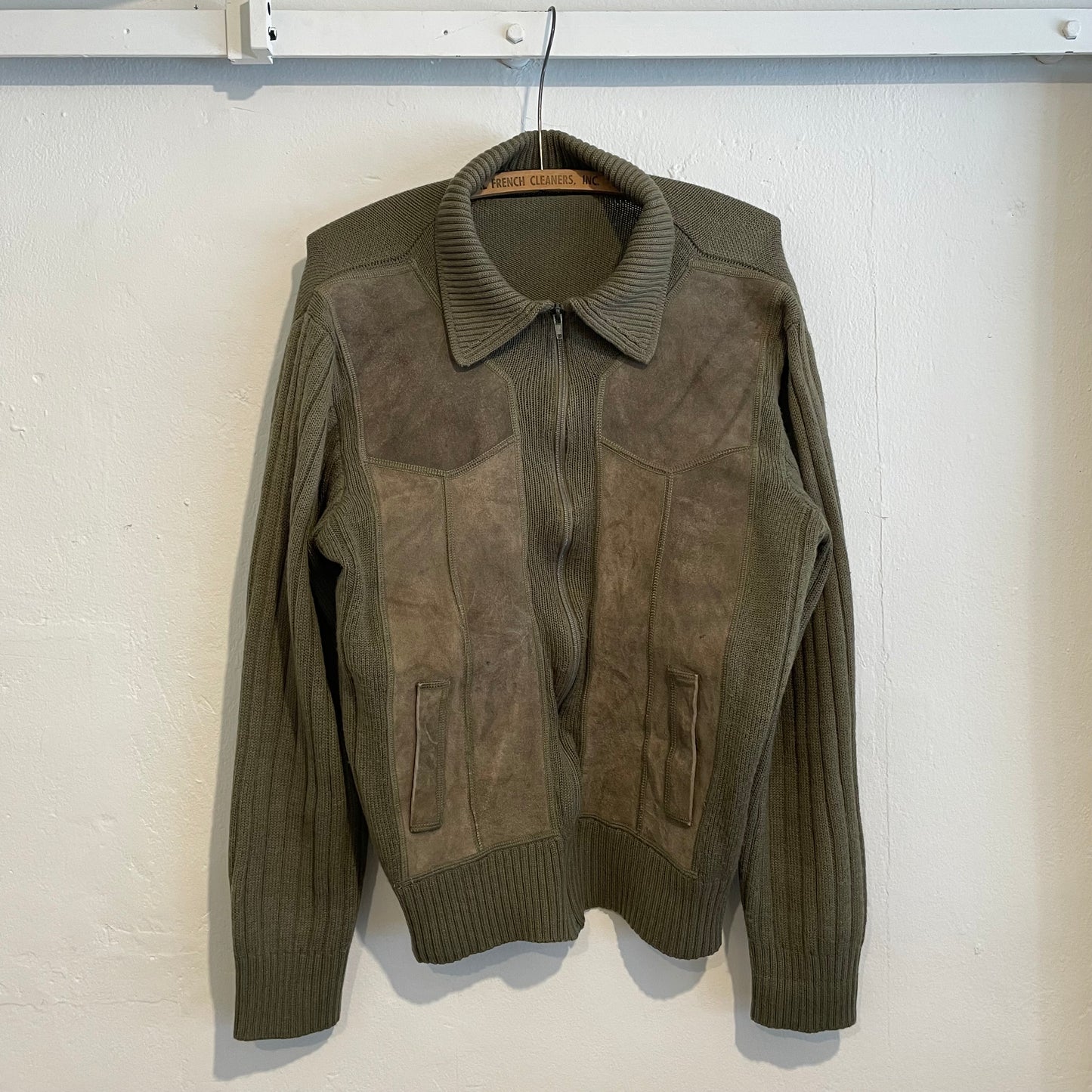 Panelled Knit Leather Zip Jacket