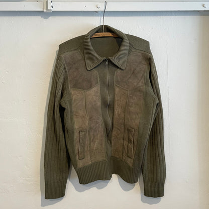 Panelled Knit Leather Zip Jacket