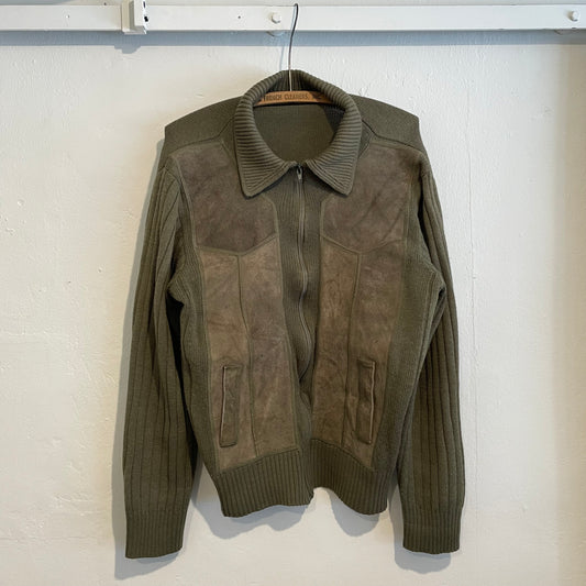 Panelled Knit Leather Zip Jacket