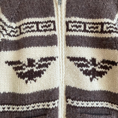 Thunderbird Pattern Cowichan Shawl Collar Zip-up Cardigan