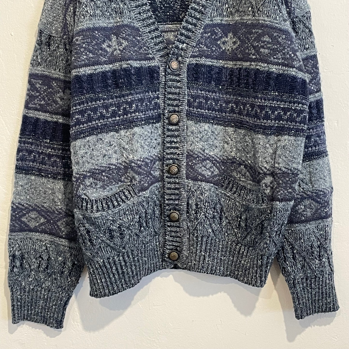 Fair Isle Wool Cardigan Gray