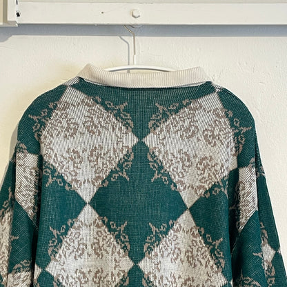 Argyle Knit Polo Sweater Green