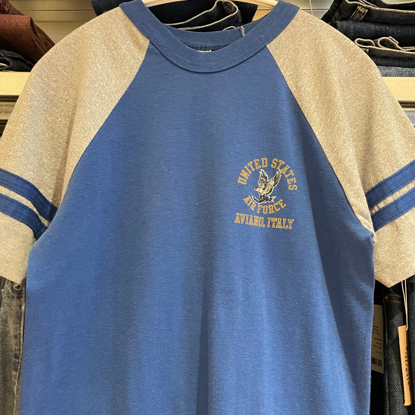 US Navy Aviano Italy Ringer Tee Blue M