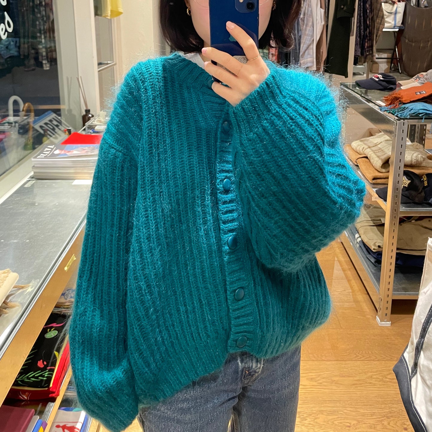 Mohair Knit Cardigan Turquois