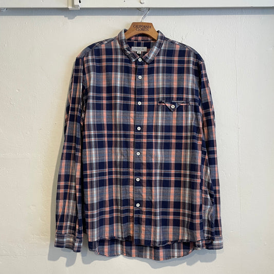 Plaid Long Sleeve Check Shirt Cotton Navy