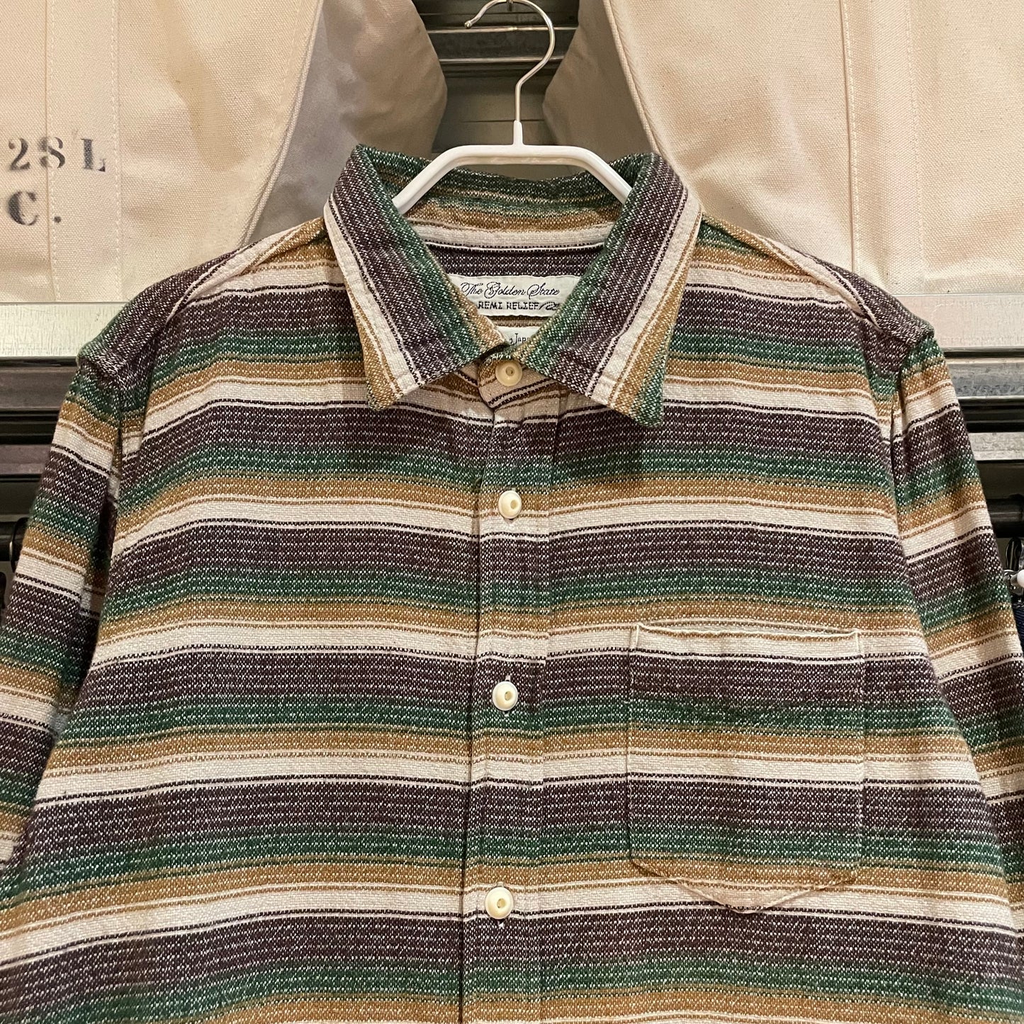 Vintage Stripe Casual Shirt Brown Green Cotton
