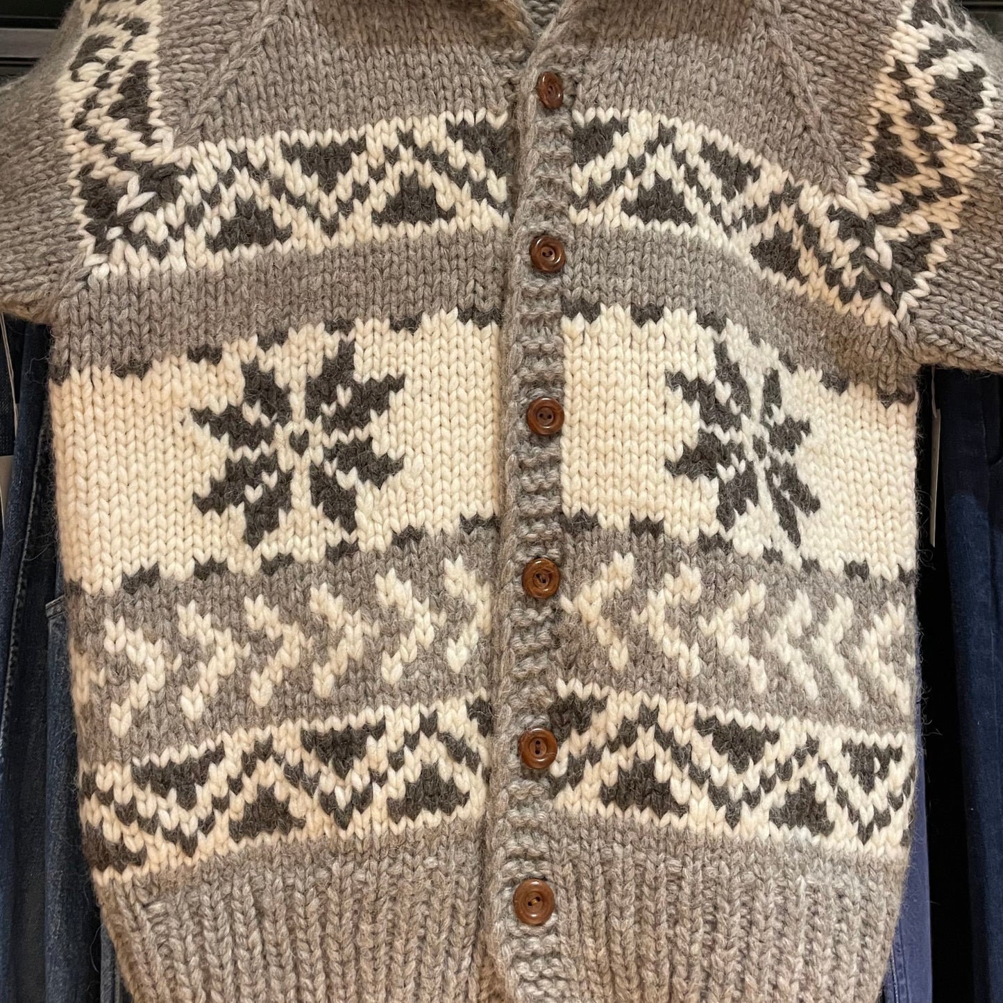 Snowflake Cowichan Shawl Collar Cardigan Cream