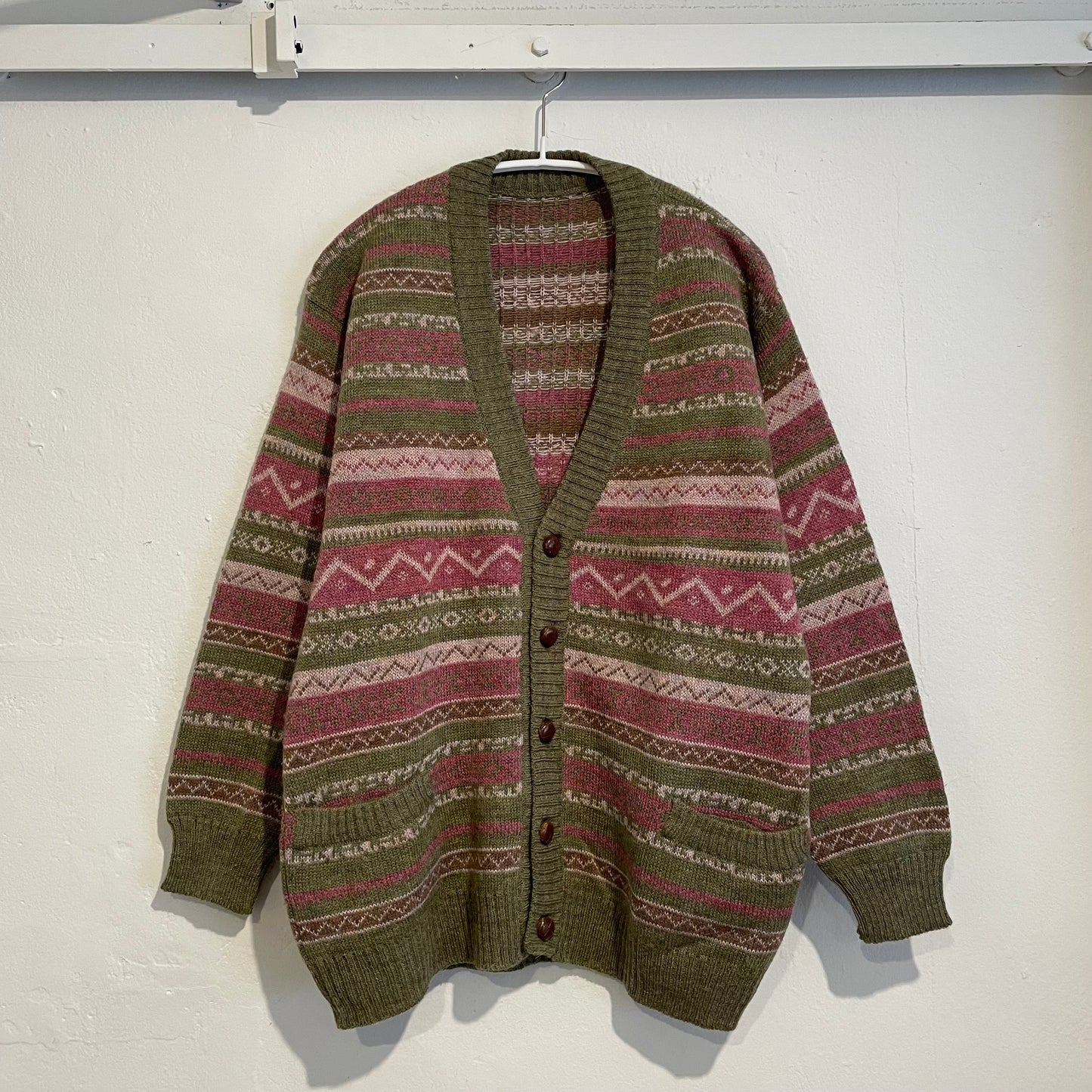 Fair Isle Knit Cardigan Green