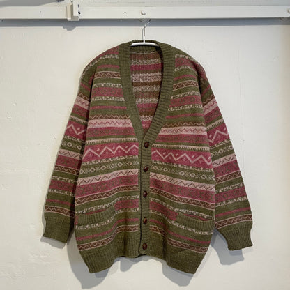 Fair Isle Knit Cardigan Green