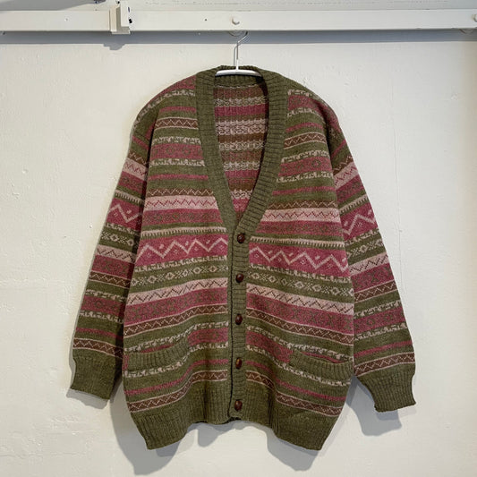 Fair Isle Knit Cardigan Green