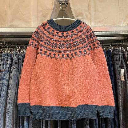 Fair Isle Handmade Knit Sweater Pink Blue