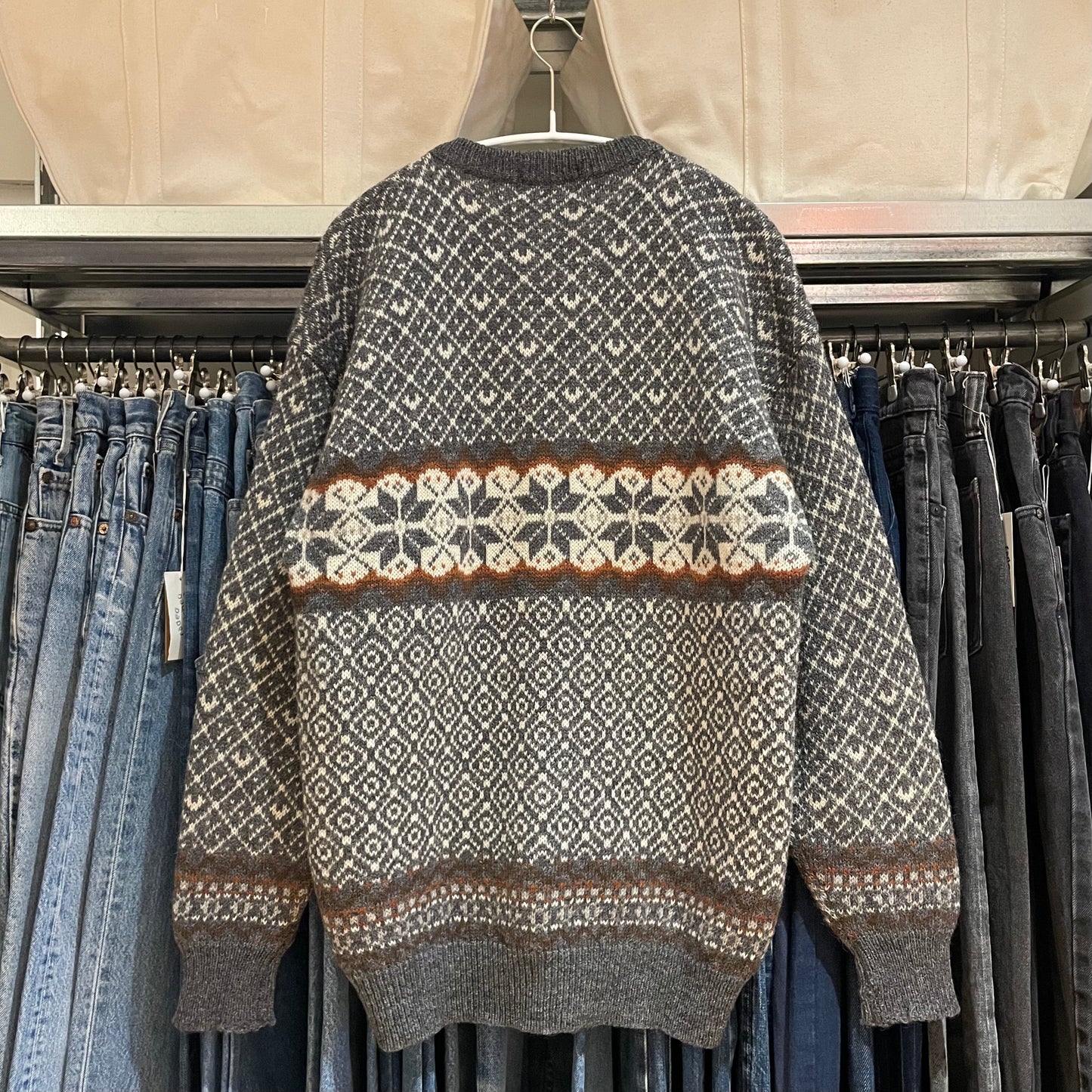 Fair Isle Wool Cardigan Gray Shetland