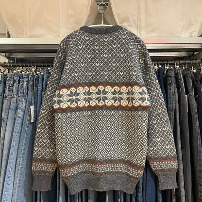 Fair Isle Wool Cardigan Gray Shetland