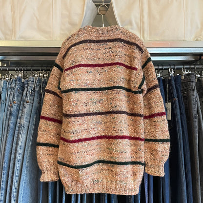 Striped Marled Knit Cardigan Beige