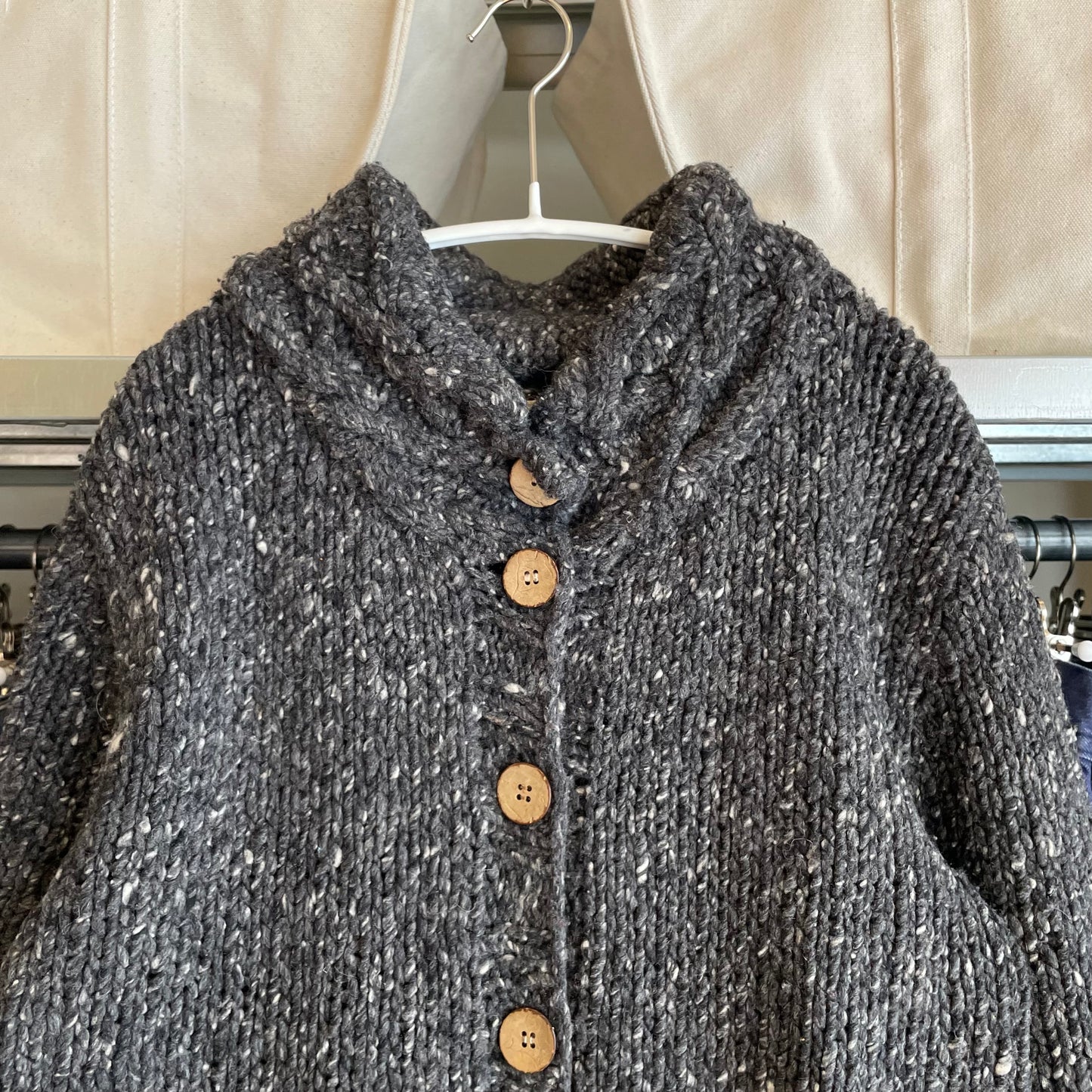 Handknit Wool Cardigan Gray Speckled