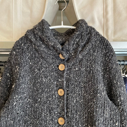 Handknit Wool Cardigan Gray Speckled