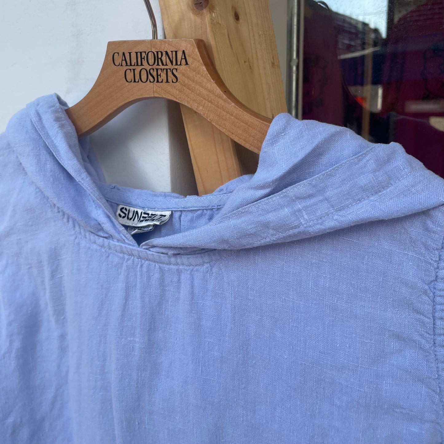 Sleeveless Hooded Linen Tops Blue