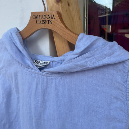 Sleeveless Hooded Linen Tops Blue