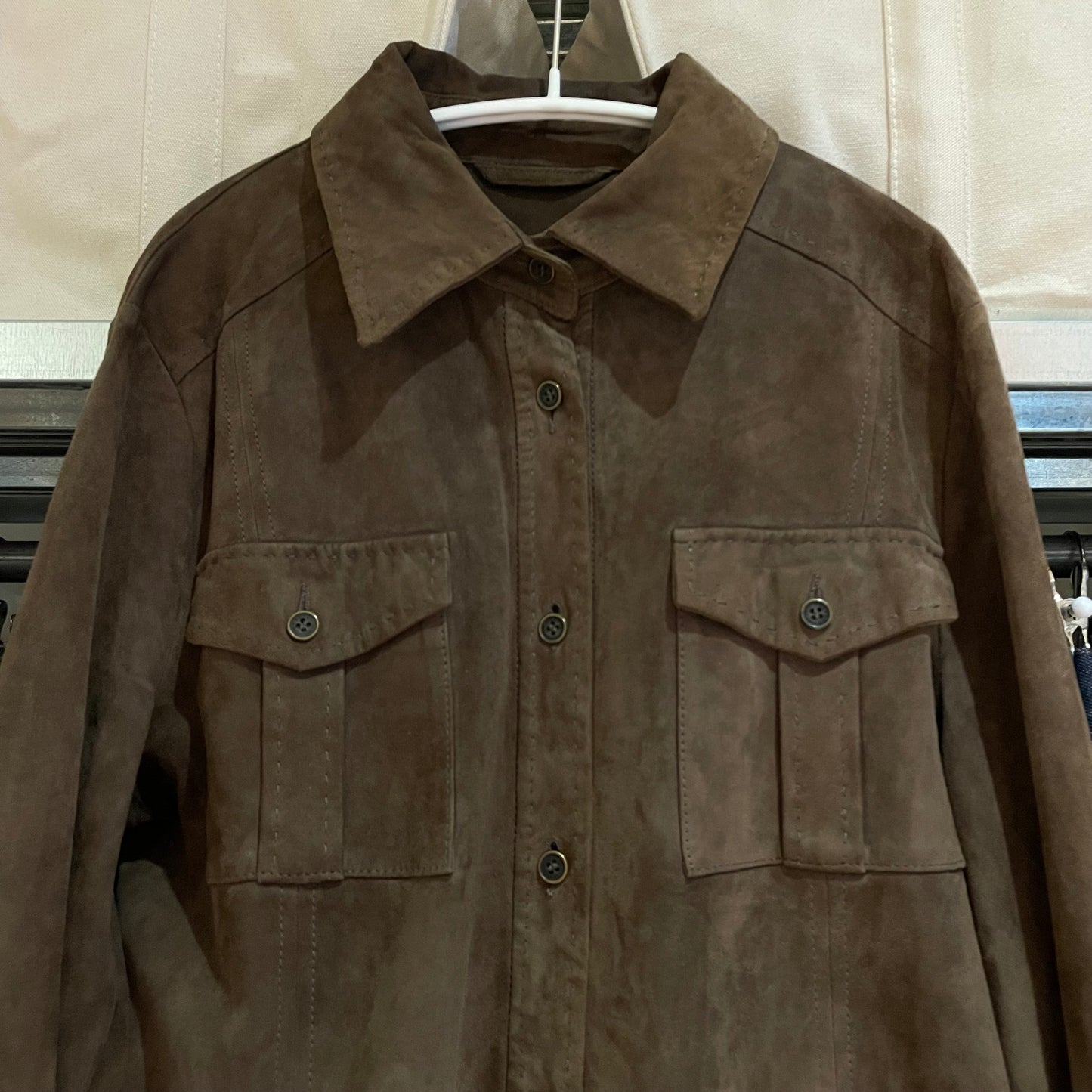 Flap Pocket Leather Shirt Brown