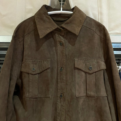 Flap Pocket Leather Shirt Brown