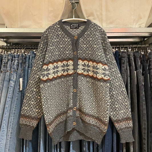 Fair Isle Wool Cardigan Gray Shetland