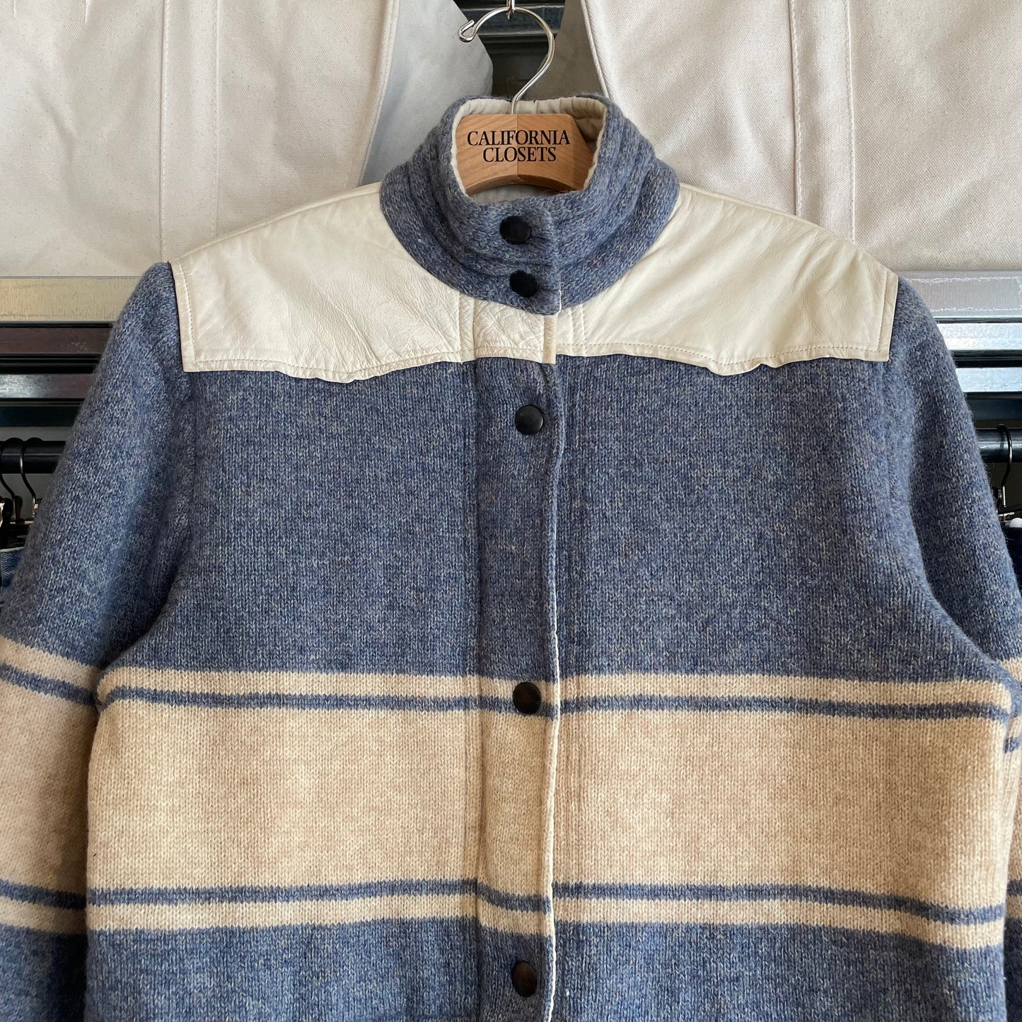 Striped Wool Blend Jacket Blue Beige riri zip