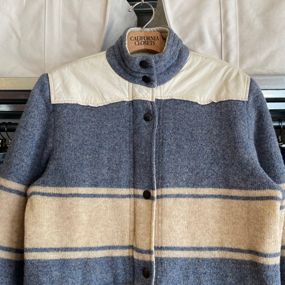 Striped Wool Blend Jacket Blue Beige riri zip