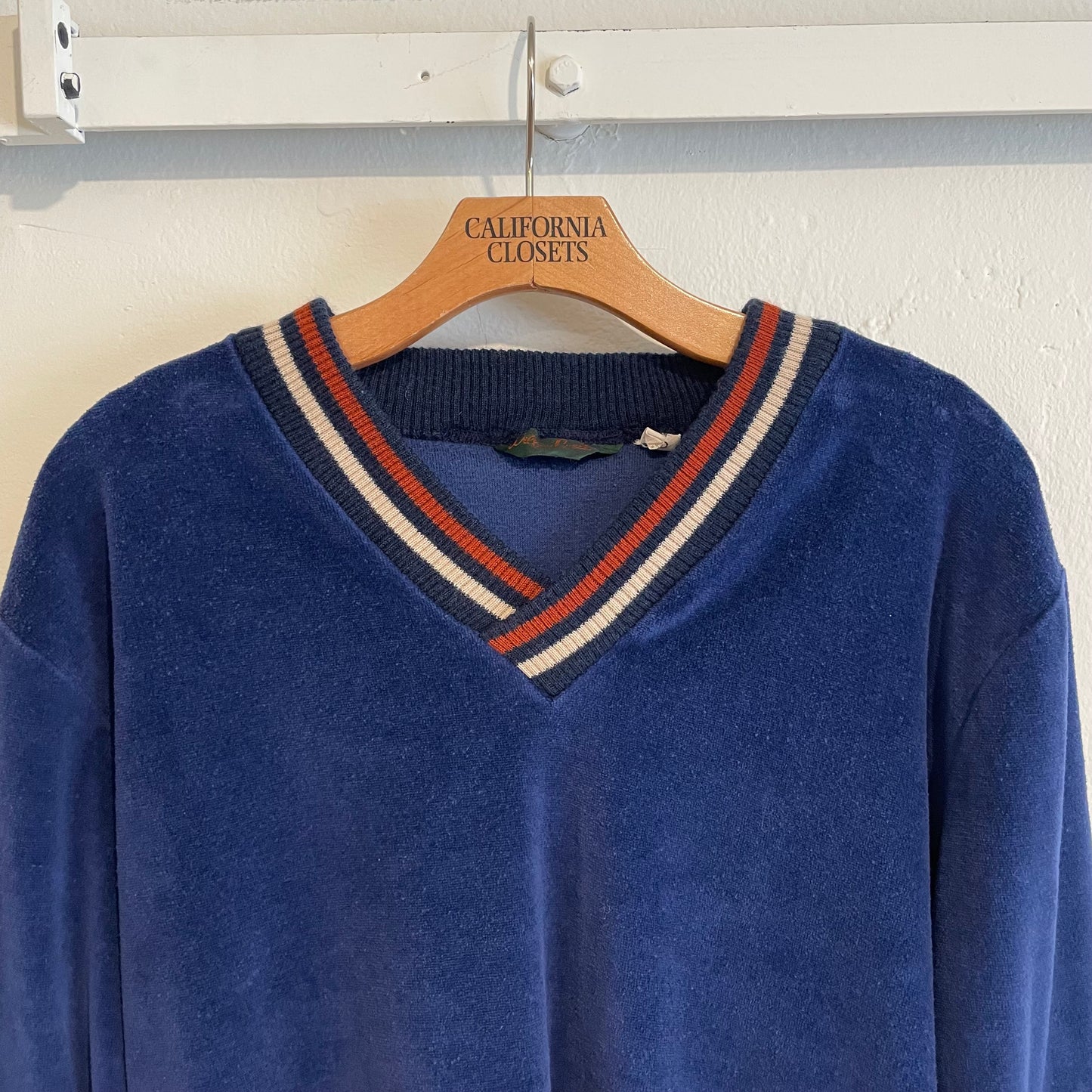 Velour V-neck Lined Rib Pullover Navy