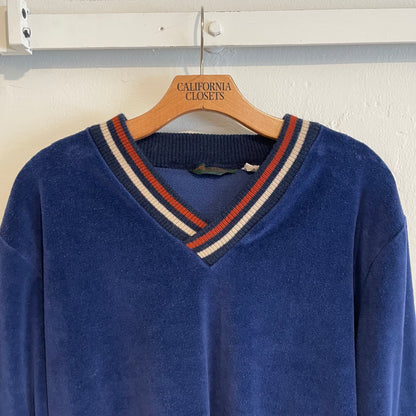 Velour V-neck Lined Rib Pullover Navy