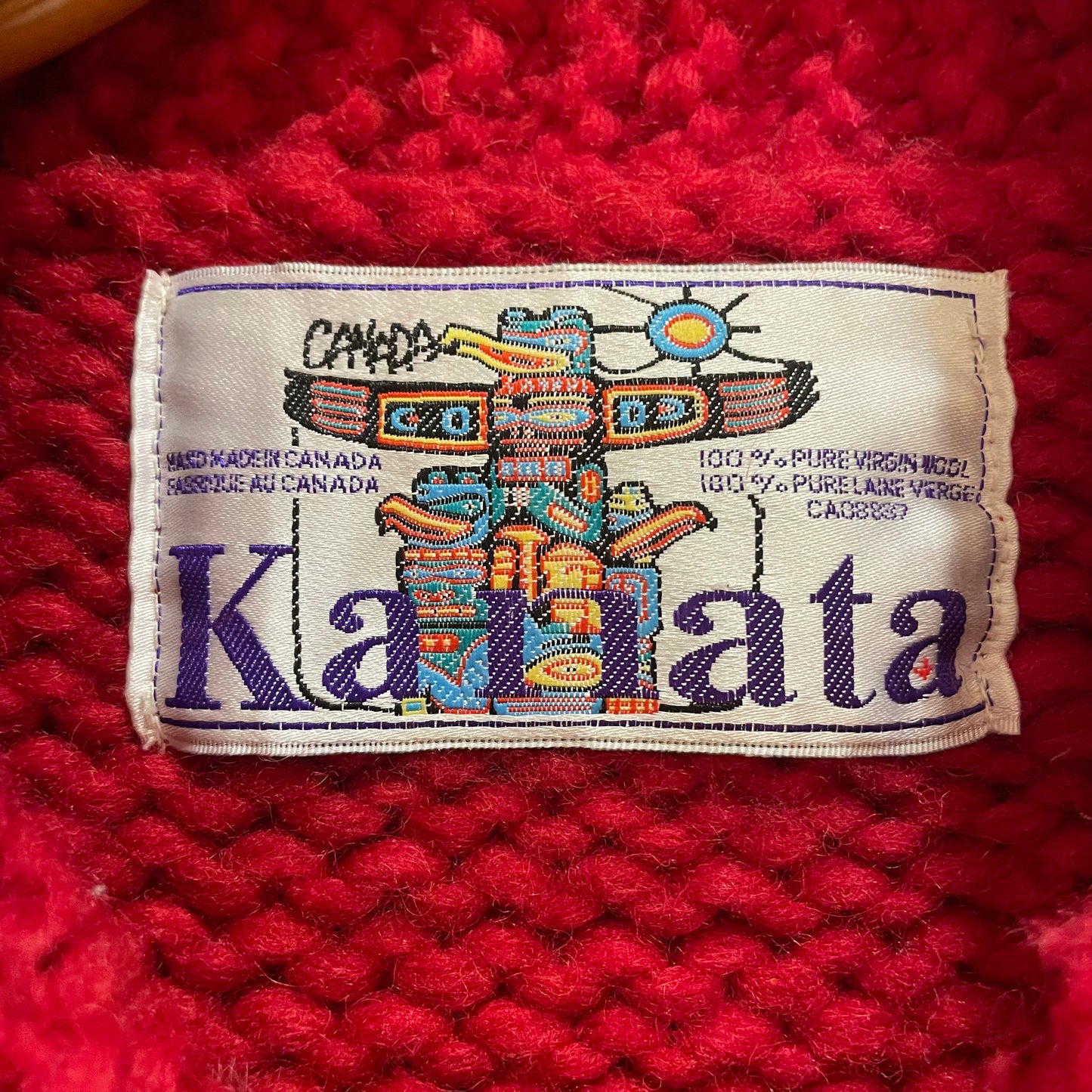 Native Motif Cowichan Sweater Red Wool