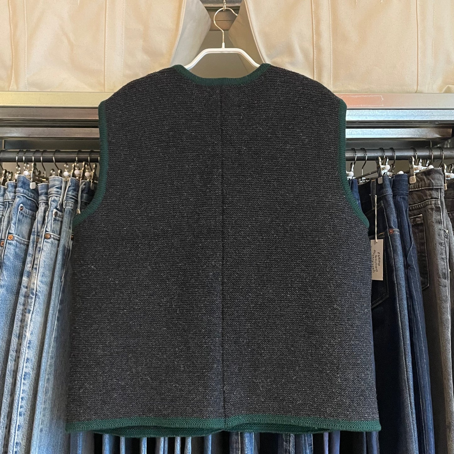 Traditional Wool Vest Charcoal Green Trim