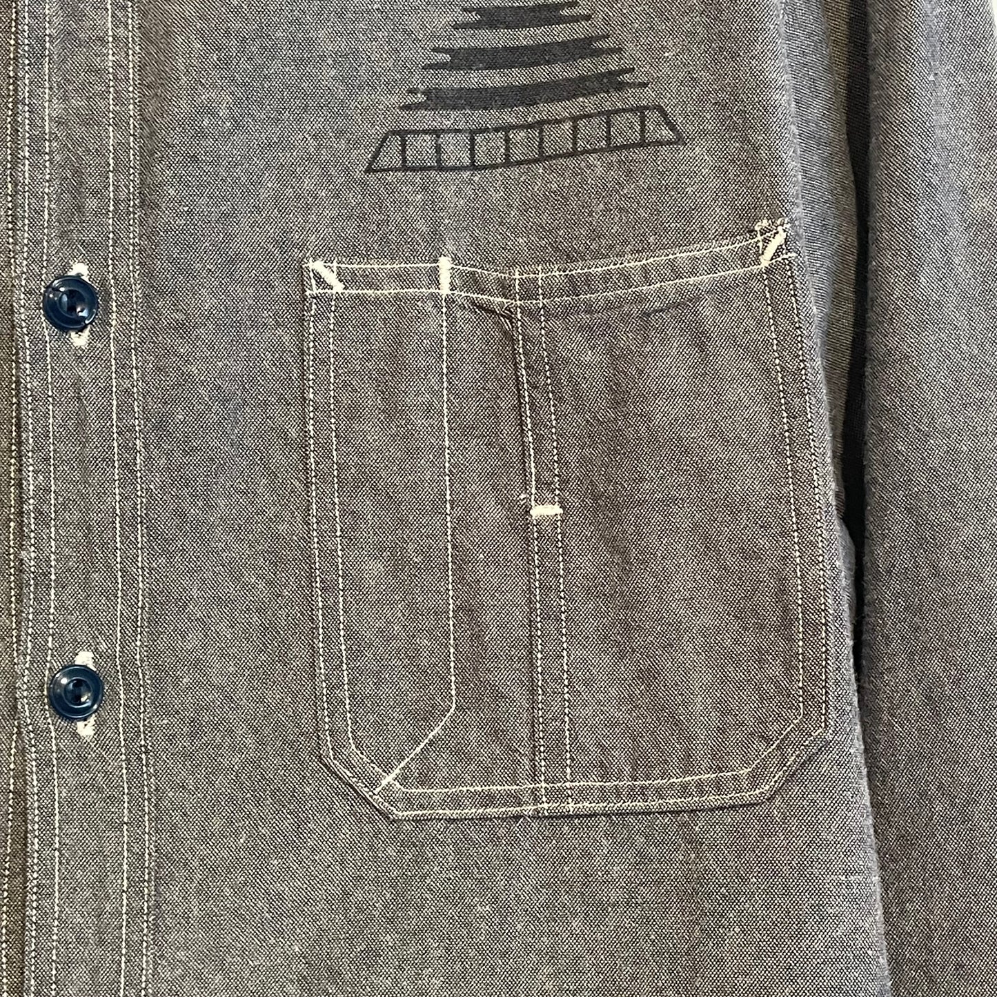 Geometric Embroidered Work Shirt Grey