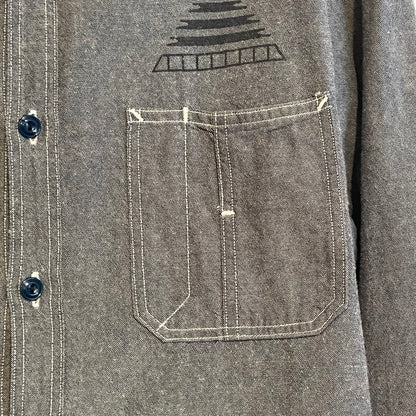 Geometric Embroidered Work Shirt Grey