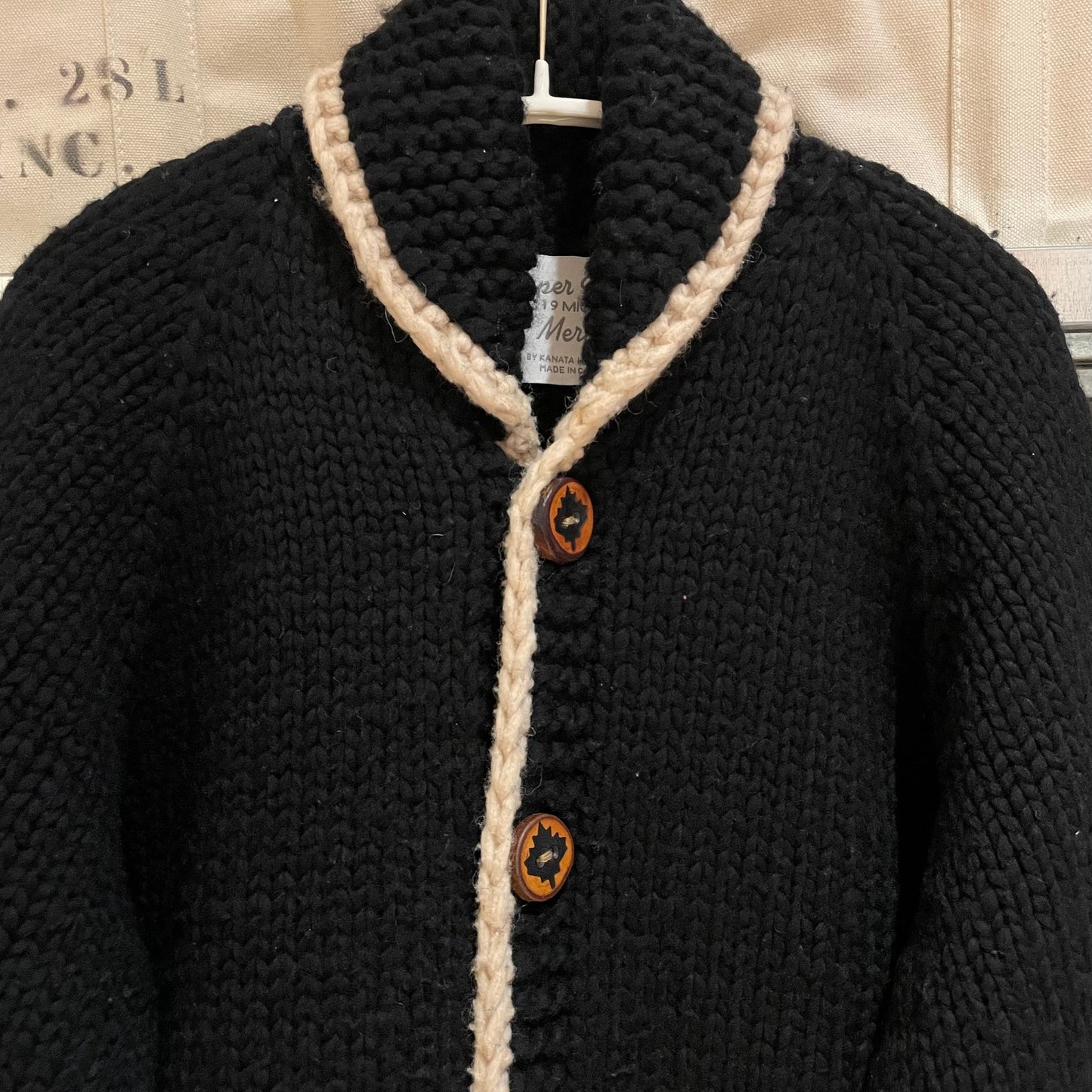 Black White Trim Wool Cardigan