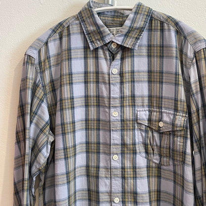 Lightweight Plaid Button-Up Shirt Blue/Yellow