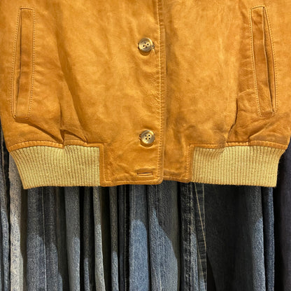 Rib Collar Leather Jacket Tan