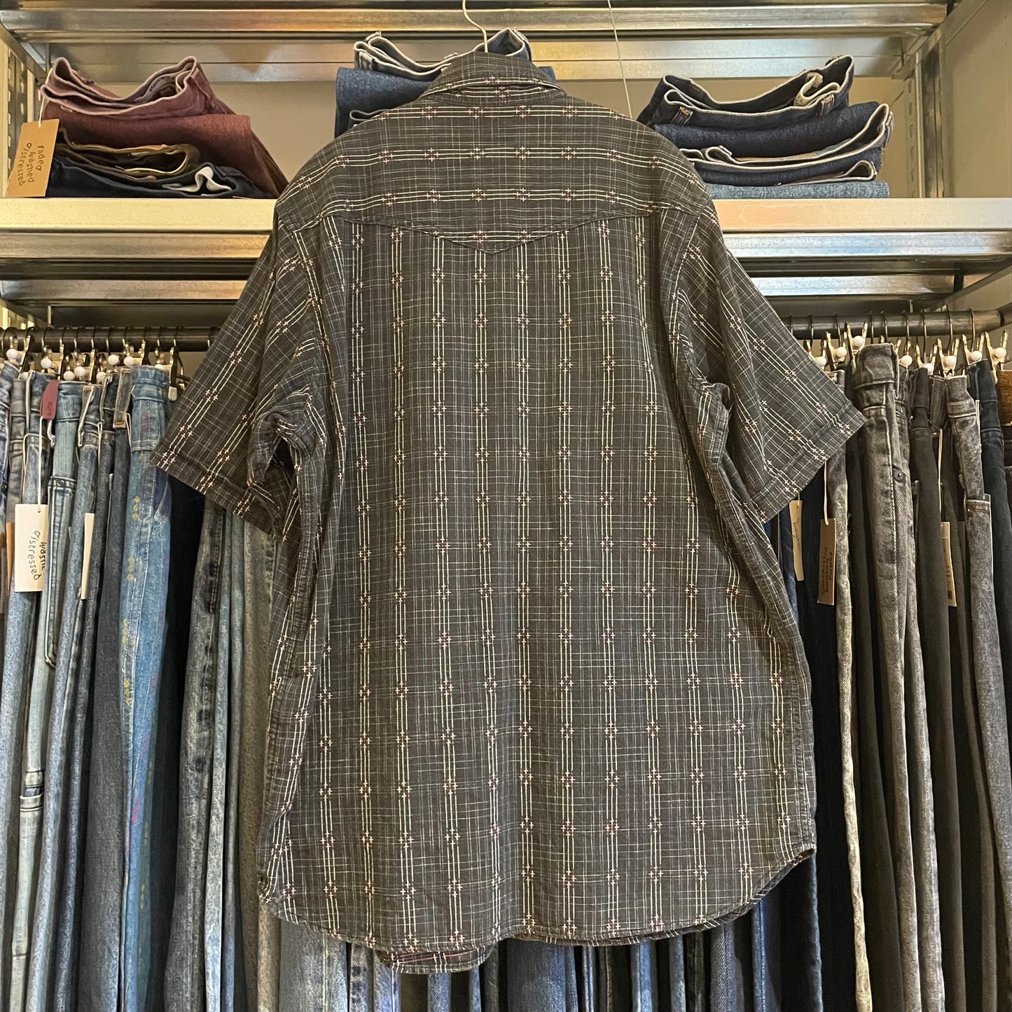 Plaid Western Shirt Black Short Sleeve
