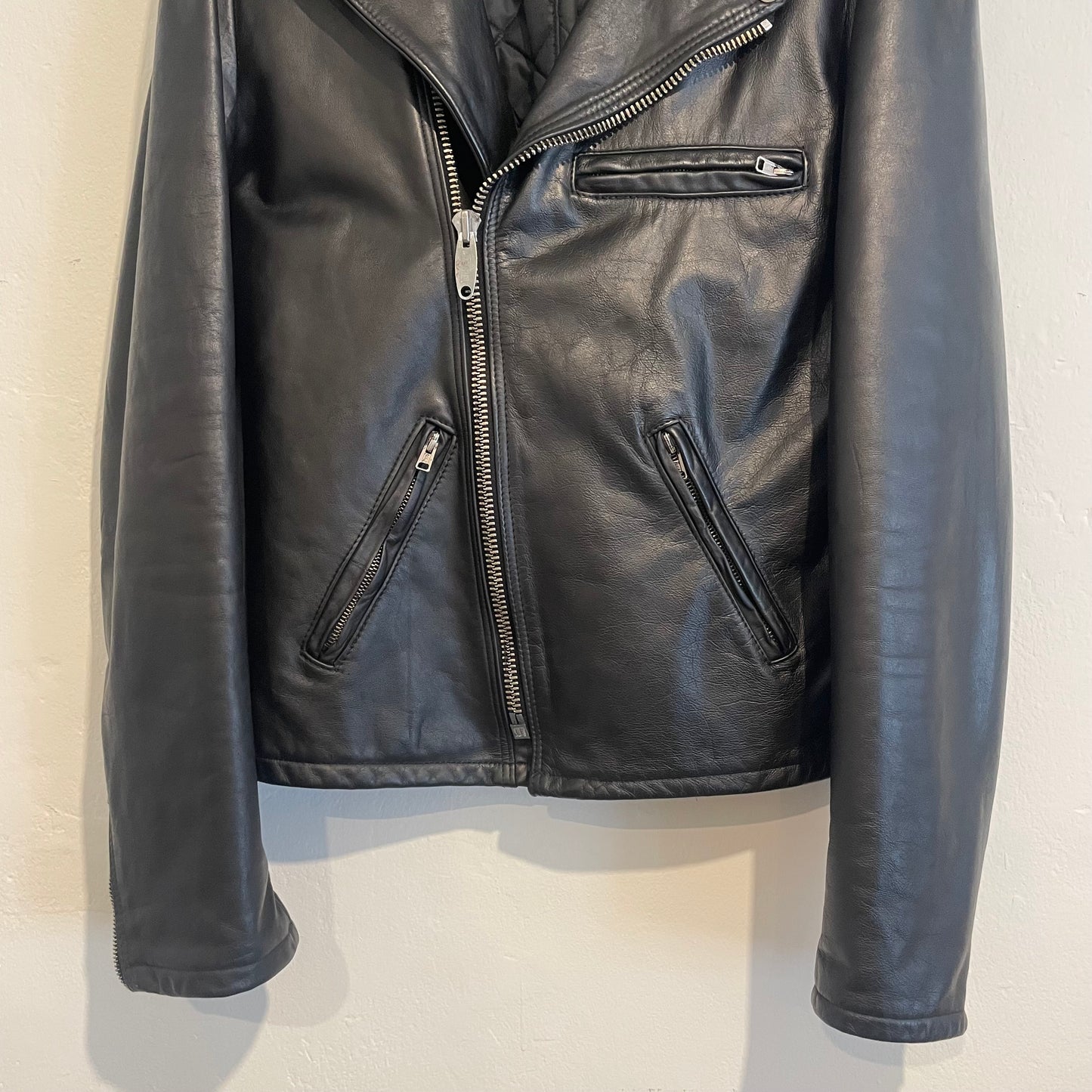 Classic Rider Leather Jacket Black Broken Zipper