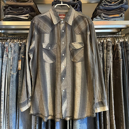 Gray Blue Striped Western Shirt