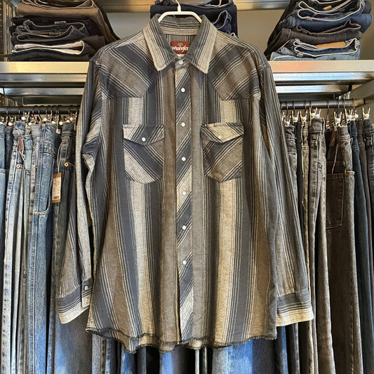 Gray Blue Striped Western Shirt