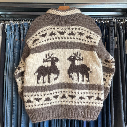 Deer Pattern Cowichan Shawl Collar Zip-up Cardigan