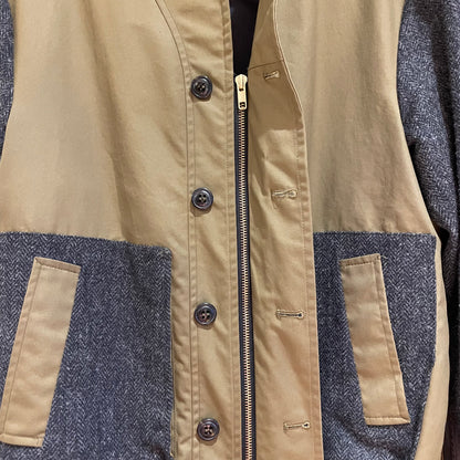 Wool Varsity Jacket Two-Tone Cotton Blend Khaki