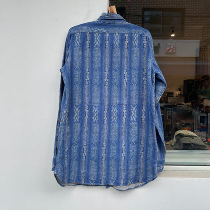 Pattern Linen Long Sleeve Shirt Blue
