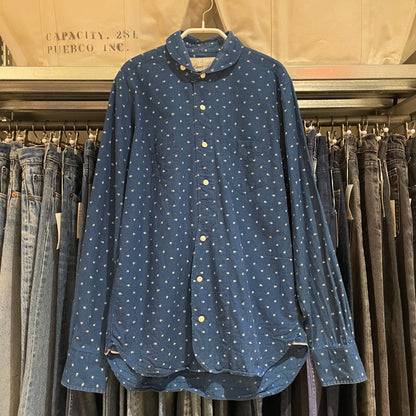 Indigo Polka Dot Band Collar Shirt Navy