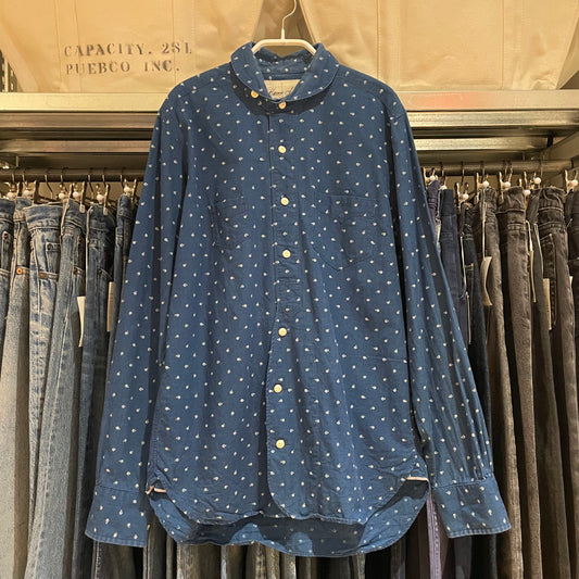 Indigo Polka Dot Band Collar Shirt Navy